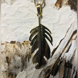Gold Tone Feather Pendant Necklace